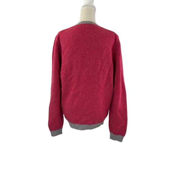 Italian Fine Merino Wool Contrast Crewneck Sweater Colorblock Red - Picture 6 of 6